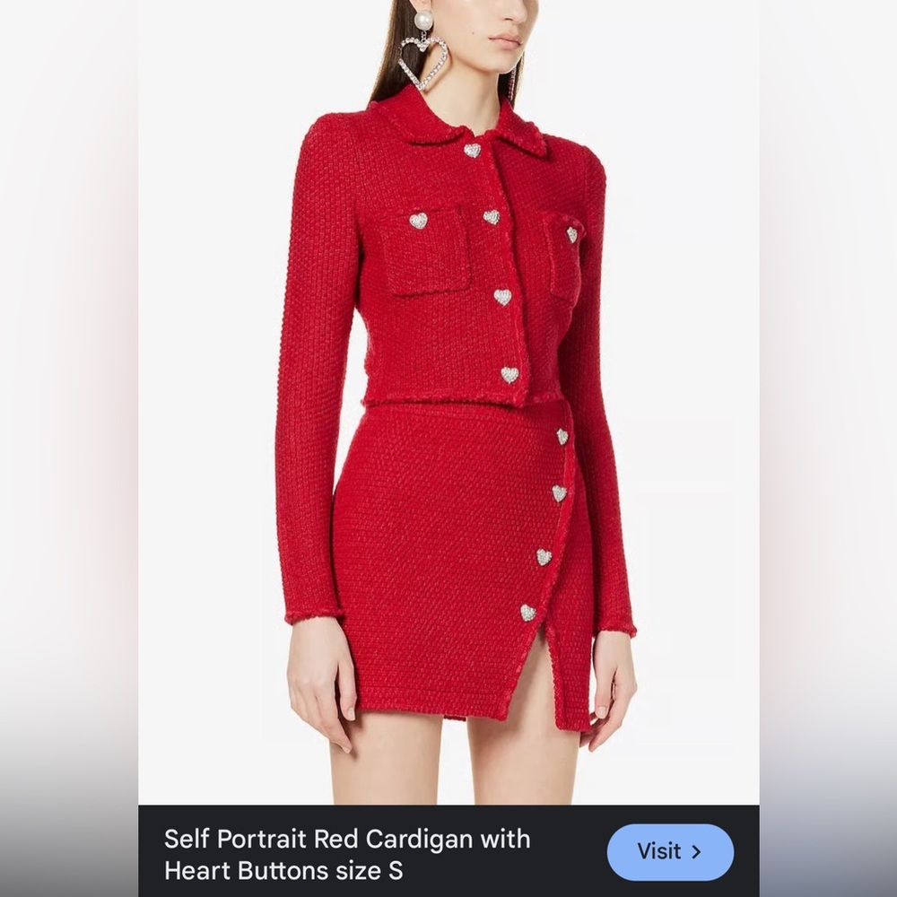 Self-Portrait Red Heart Button Knit Set (Cardigan & Skirt) - NWT - Picture 2 of 8